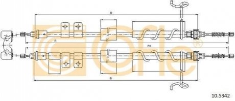 Трос ручного гальма зад. Ford Transit Connect 200/220 DS1,8TDdi-1,8TDCi –1,8 (small mod)(без ABS) 2007- 1792/1582x2 COFLE 10.5342