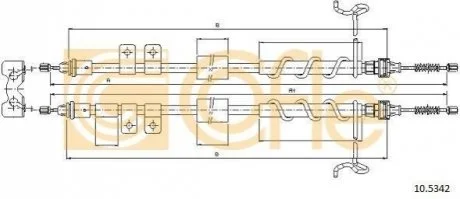 Трос ручного гальма зад. Ford Transit Connect 200/220 DS1,8TDdi-1,8TDCi –1,8 (small mod)(без ABS) 2007- 1792/1582x2 COFLE 10.5342