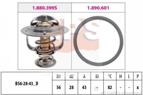 Термостат 82C Lexus GS/LS 4.0 RX 3.0 97- Mitsubishi Galant/Grandis/OutlanderToyota Avensis/Corolla/Camry 00- EPS 1.880.404