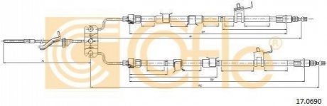 Трос ручного тормоза к-т Mazda 3 06- (342+1910/1770+ 1840/1702) COFLE 17.0690