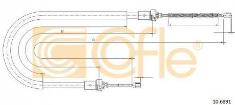 Трос ручного тормоза зад. Logan 04- Л=Пр. (барабан) (1667/1498) COFLE 10.6891