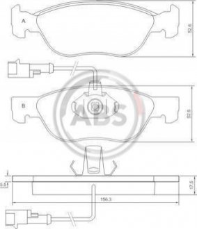 Тормозные колодки перед. Fiat Bravo/Marea 96-02 (ATE) (156,3x52,6x17,6) A.B.S. 36893