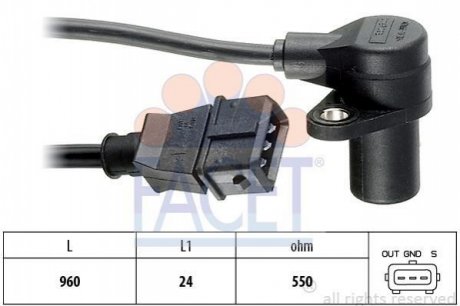 Датчик коленвала BMW 3(E36), 5(E34) 1.6/1.8/1.8LPG 89-00 FACET 9.0087