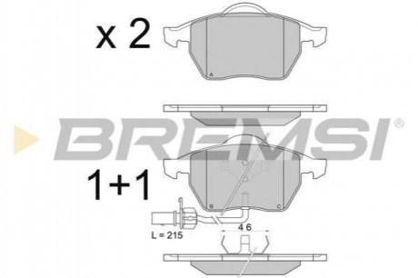 Тормозные колодки перед. Passat B5/Audi A4/A6 00-05 (с датчиком) BREMSI BP2816