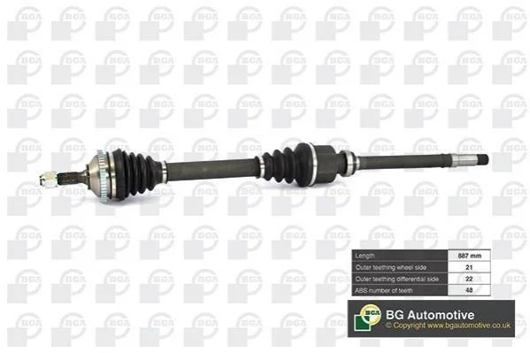 Полуось Peugeot 206 1.1-1.6 98-09 (21/22) 887mm (+ABS 48z) Пр. BGA DS6714RA (фото 1)