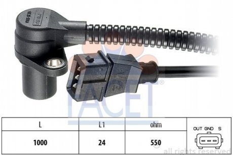 Датчик коленвала Opel Astra F/Omega B/Vectra A 1.8/2.0i 88-02 FACET 9.0164