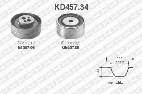 К-кт паска ГРМ Audi 80/100 Quattro 2.6 V6/2.8 V6 91- 239z NTN SNR KD457.34