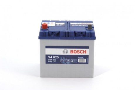 Акумулятор 60Ah-12v (S4025) (232x173x225),L,EN540 Азія BOSCH 0 092 S40 250