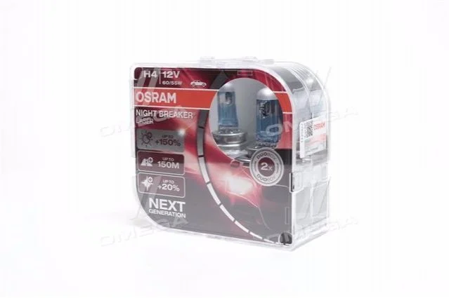 Лампа фарна H4 12V 60/55W P43t NIGHT BREAKER LASER next generation (+150) комплект (вир-во) OSRAM 64193NLHCB (фото 1)