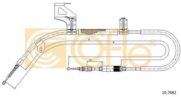 Трос ручного гальма зад. Л VW Passat 96- 1890/1577+158 COFLE 10.7482 (фото 1)