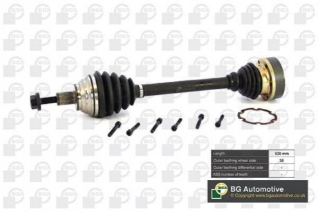 Полуось Golf/Passat/Touran/Octavia 03- (36z/520mm) Л. BGA DS9634L