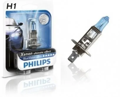 Лампа H1 12V 55W P14.5S BlueVision 4200K (блістер) PHILIPS 12258 BVU B1
