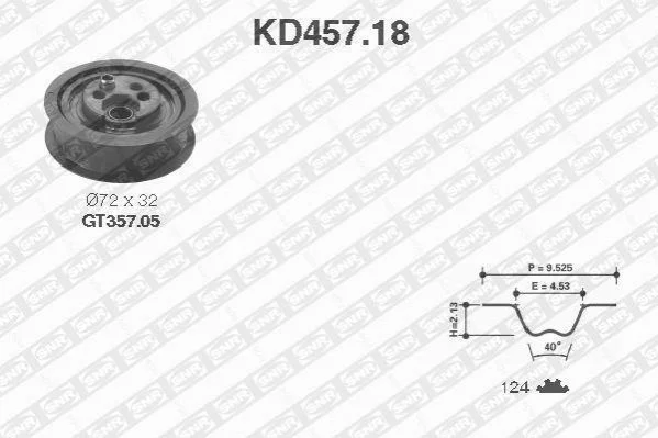 К-кт ГРМ (пасок + ролик) VAG 2,0 90-95 /124x 18/ NTN SNR KD457.18 (фото 1)