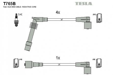 Комплект кабелiв запалювання TESLA T765B