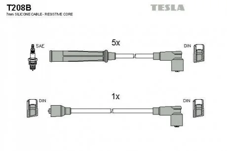 Комплект кабелiв запалювання TESLA T208B
