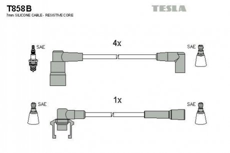 Комплект кабелiв запалювання TESLA T858B