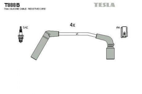 Комплект кабелiв запалювання TESLA T888B