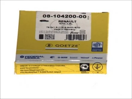 Кольца поршневые RENAULT 79,50 K4J/K4M/K7M 1,4/1,6 (пр-во) GOETZE 0810420000