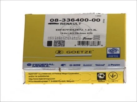 Кольца поршневые RENAULT 75.8 (1.5/1.75/3) 1.2I/1.4 E2F/E5F/E6J/E7F/E7J (пр-во) GOETZE 0833640000