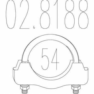 Хомут выхлопной системы U-образный (М8, Диаметр 54 мм) MTS 02.8188