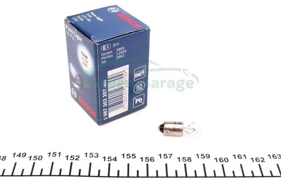 Лампа розжарювання 12V 4W T4W PURE LIGHT (вир-во) BOSCH 1 987 302 207 (фото 1)