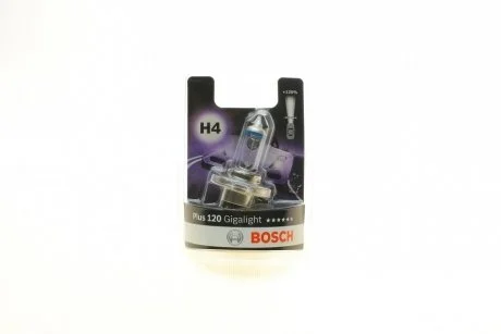 Лампа розжарювання H4 12V 60/55W P43t GigaLight +120 (blister 1шт) (вир-во Bosch) BOSCH 1 987 301 109