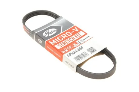 Поликлиновые ремни Micro-V StretchFit (Пр-во Gates) GATES 4PK643SF