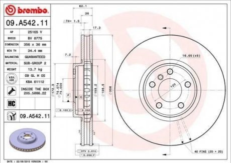 Гальмівний диск BREMBO 09.A542.11