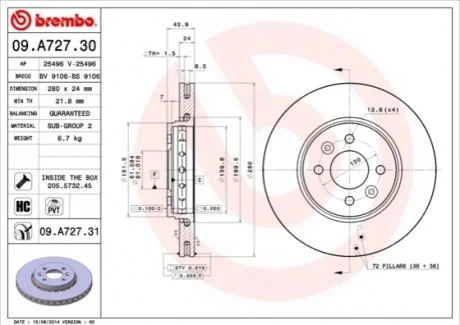 Гальмівний диск BREMBO 09.A727.31