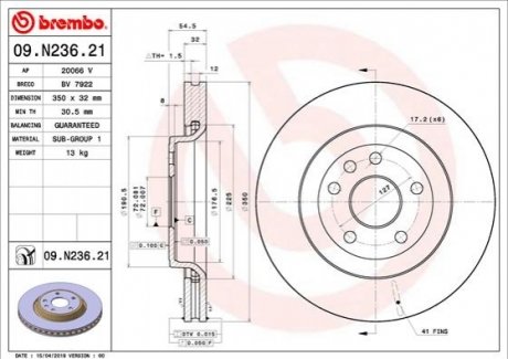 Гальмівний диск BREMBO 09.N236.21