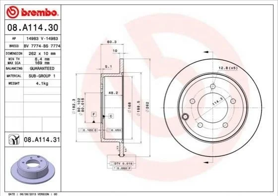 Гальмівний диск BREMBO 08.A114.31 (фото 1)