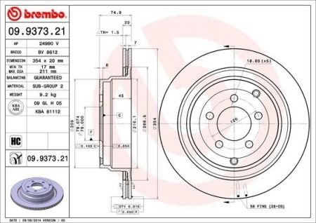 Гальмівний диск BREMBO 09.9373.21