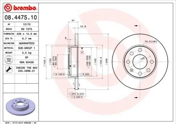 Гальмівний диск BREMBO 08.4475.10 (фото 1)
