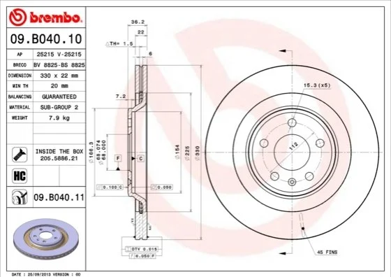 Гальмівний диск BREMBO 09.B040.11 (фото 1)