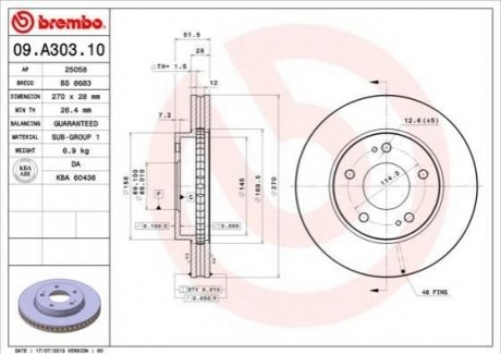 Гальмівний диск BREMBO 09.A303.10