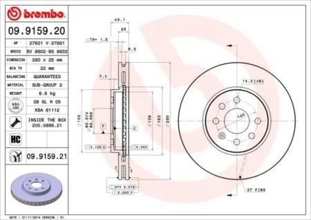 Гальмівний диск BREMBO 09.9159.21