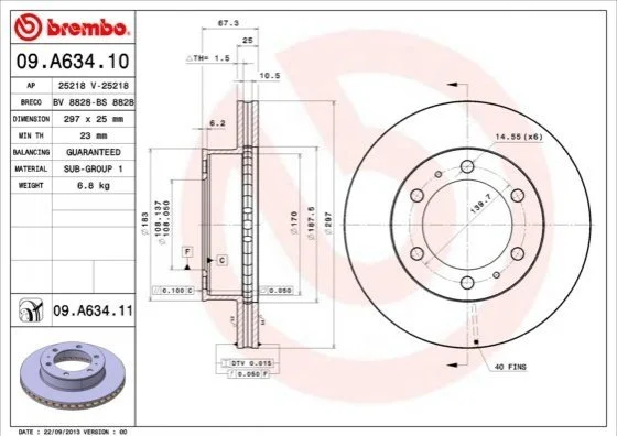 Диск гальмівний BREMBO 09.A634.10 (фото 1)