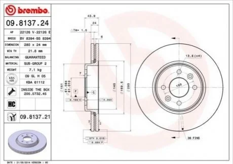 Гальмівний диск BREMBO 09.8137.24