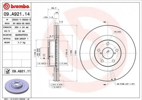 Гальмівний диск BREMBO 09.A921.11