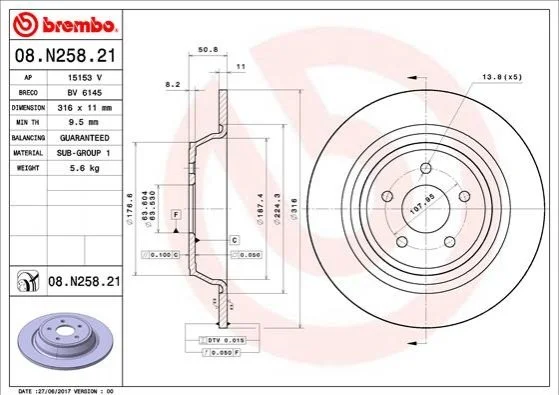 Гальмівний диск BREMBO 08.N258.21 (фото 1)