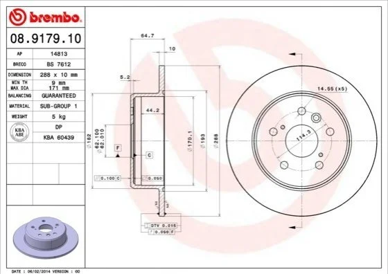 Диск тормозной TOYOTA CAMRY задн. (пр-во) BREMBO 08.9179.10 (фото 1)