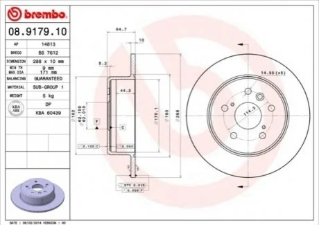 Диск тормозной TOYOTA CAMRY задн. (пр-во) BREMBO 08.9179.10