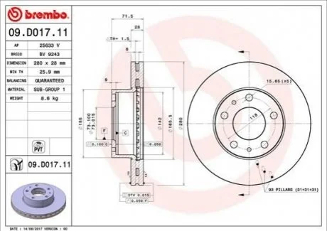 Гальмівний диск BREMBO 09.D017.11
