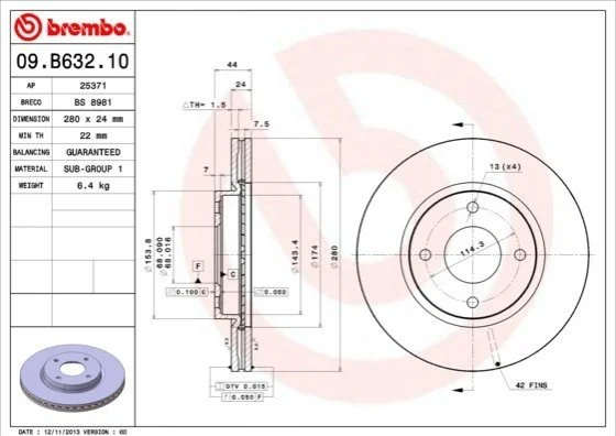 Диск гальмівний BREMBO 09.B632.10 (фото 1)