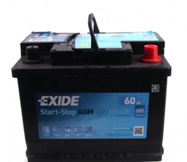 Аккумулятор 60Ah-12v AGM (242х175х190),R,EN680 EXIDE EK600