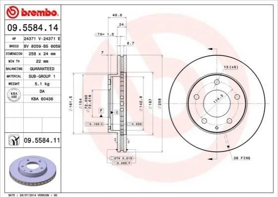 Гальмівний диск BREMBO 09.5584.14 (фото 1)