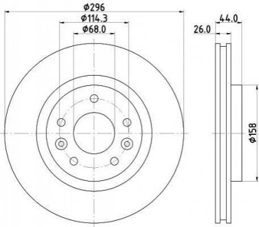 Диск гальмівний перед. (296mmx26mm) NISSAN QASHQAI II 1.2 DIG-T/1.2 TCe 130/1.5 dCi/1.5 dCi 110/1.6 dCi/1.6 dCi 130/1.6 dCi 130 4x4/1.6 dCi ALL MODE 4x4-i/1.6 DIG-T/2.0 ALL MODE 4x4-i HELLA 8DD 355 122-791