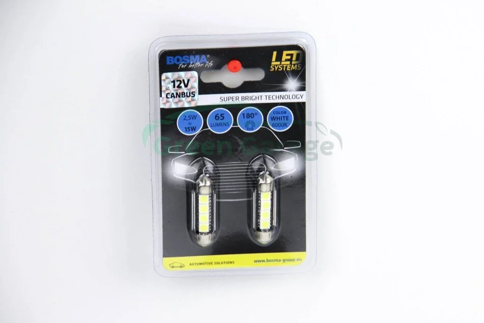 Автолампа SV8,5 LED 12V 4XSMD 5050 LED WHITE 12X39 DOUBLE POLARITY CANBUS (2 шт) BOSMA 3789 (фото 1)