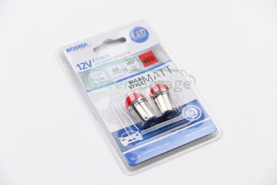Автолампа BA15S 12V 6xLED SMD2835 18x37MM RED MAT STYLE CANBUS (blister 2 шт) BOSMA 6513 (фото 1)