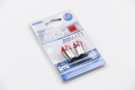 Автолампа BA15S 12V 6xLED SMD2835 18x37MM RED MAT STYLE CANBUS (blister 2 шт) BOSMA 6513